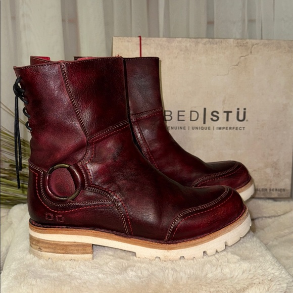 Bed Stu Donna Merlot Driftwood Leather Boots - Picture 1 of 6